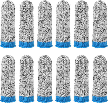 12-Pack Finger Cots Cut Resistant, Reusable Finger Sleeve Protectors for Sculpture/Kitchen/Garden, HPPE Fiber Thumb Finger Guards Covers [2.8", Grey Blue]
