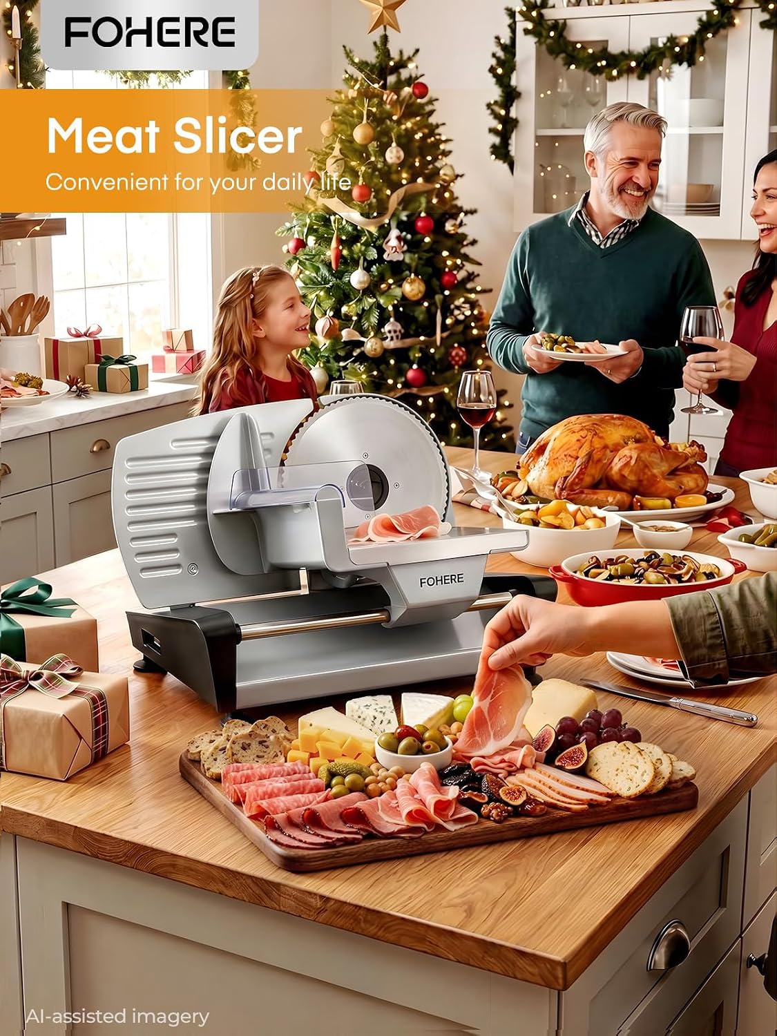 FOHERE 250W Electric Meat Slicer Machine for