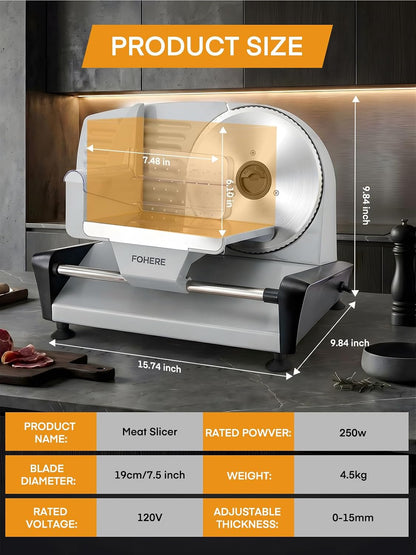 FOHERE 250W Electric Meat Slicer Machine for