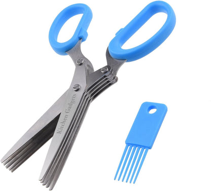 Herb Scissors - with Retail Package - Multipurpose Kitchen Shears - 5 Extremely Sharp Stainless Steel Blades - Handy Cleaning Comb - Multi Blade - Time-Saving - Chop Herbs