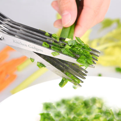 Herb Scissors - with Retail Package - Multipurpose Kitchen Shears - 5 Extremely Sharp Stainless Steel Blades - Handy Cleaning Comb - Multi Blade - Time-Saving - Chop Herbs