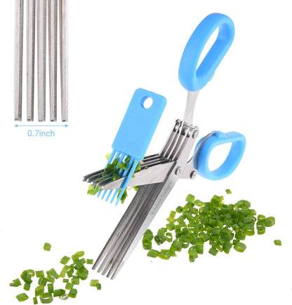 Herb Scissors - with Retail Package - Multipurpose Kitchen Shears - 5 Extremely Sharp Stainless Steel Blades - Handy Cleaning Comb - Multi Blade - Time-Saving - Chop Herbs