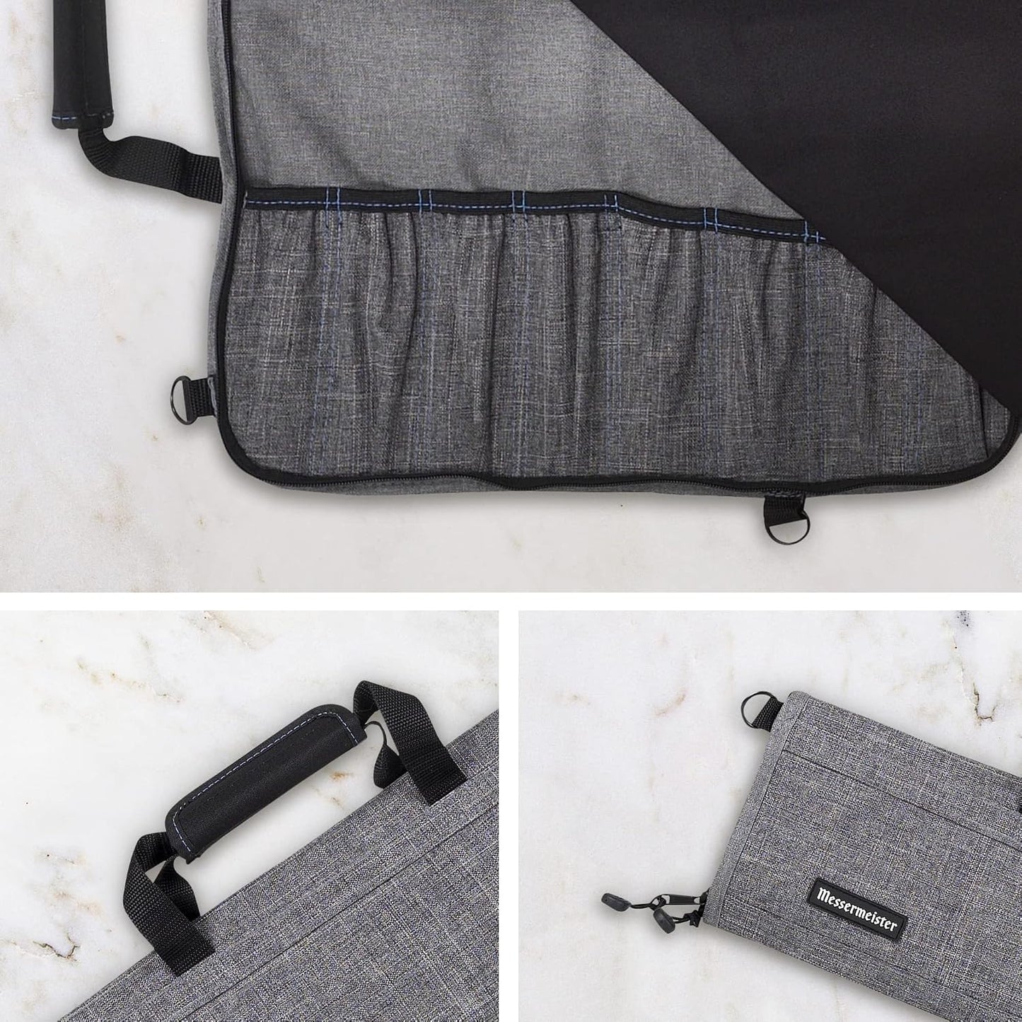 Preservation 8-Pocket Knife Luggage, Heather Gray - 8 Elasticized, Reinforced Pockets for Culinary Tools - Holds Up to 18” Knife - Made From 100% Recycled Water Bottles