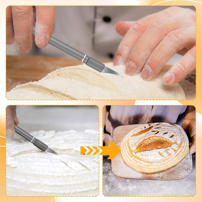 Upgraded Bread Lame with 10 Blades - Professional sourdough Scoring Tool for bread scoring tool Safety Cover & Ergonomic Handle - Premium Bread Scoring Knife for Artisan Bread Making (1, Gray)