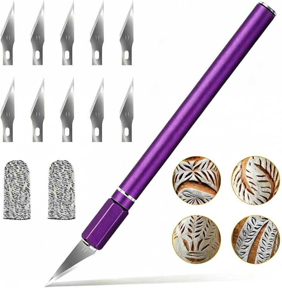 Upgraded Bread Lame with 10 Blades - Professional sourdough Scoring Tool for bread scoring tool Safety Cover & Ergonomic Handle - Premium Bread Scoring Knife for Artisan Bread Making (1, Gray)