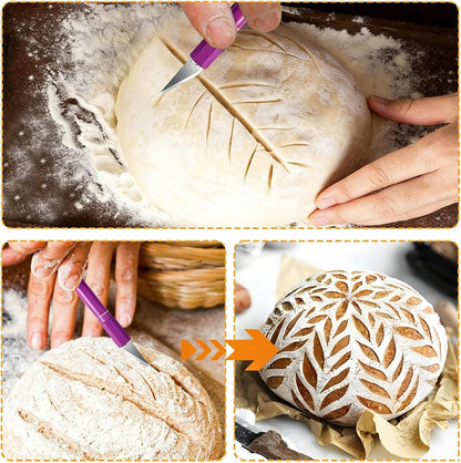 Upgraded Bread Lame with 10 Blades - Professional sourdough Scoring Tool for bread scoring tool Safety Cover & Ergonomic Handle - Premium Bread Scoring Knife for Artisan Bread Making (1, Gray)