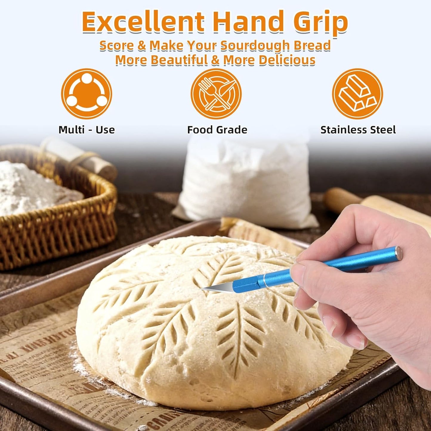 Upgraded Bread Lame with 10 Blades - Professional sourdough Scoring Tool for bread scoring tool Safety Cover & Ergonomic Handle - Premium Bread Scoring Knife for Artisan Bread Making (1, Gray)