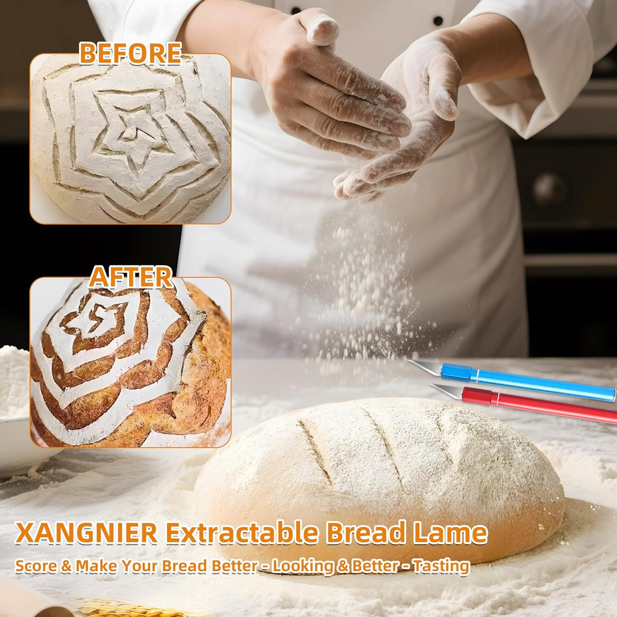 Upgraded Bread Lame with 10 Blades - Professional sourdough Scoring Tool for bread scoring tool Safety Cover & Ergonomic Handle - Premium Bread Scoring Knife for Artisan Bread Making (1, Gray)