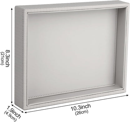 Faux Leather Vanity Tray, Elegant Desktop Storage Organizer, Decorative Catchall for Perfume, Bathroom Valet, Nightstand or Dresser, 10.2 x 8.4 x 1.8 inches (Grey Stripe)