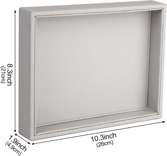 Faux Leather Vanity Tray, Elegant Desktop Storage Organizer, Decorative Catchall for Perfume, Bathroom Valet, Nightstand or Dresser, 10.2 x 8.4 x 1.8 inches (Grey Stripe)
