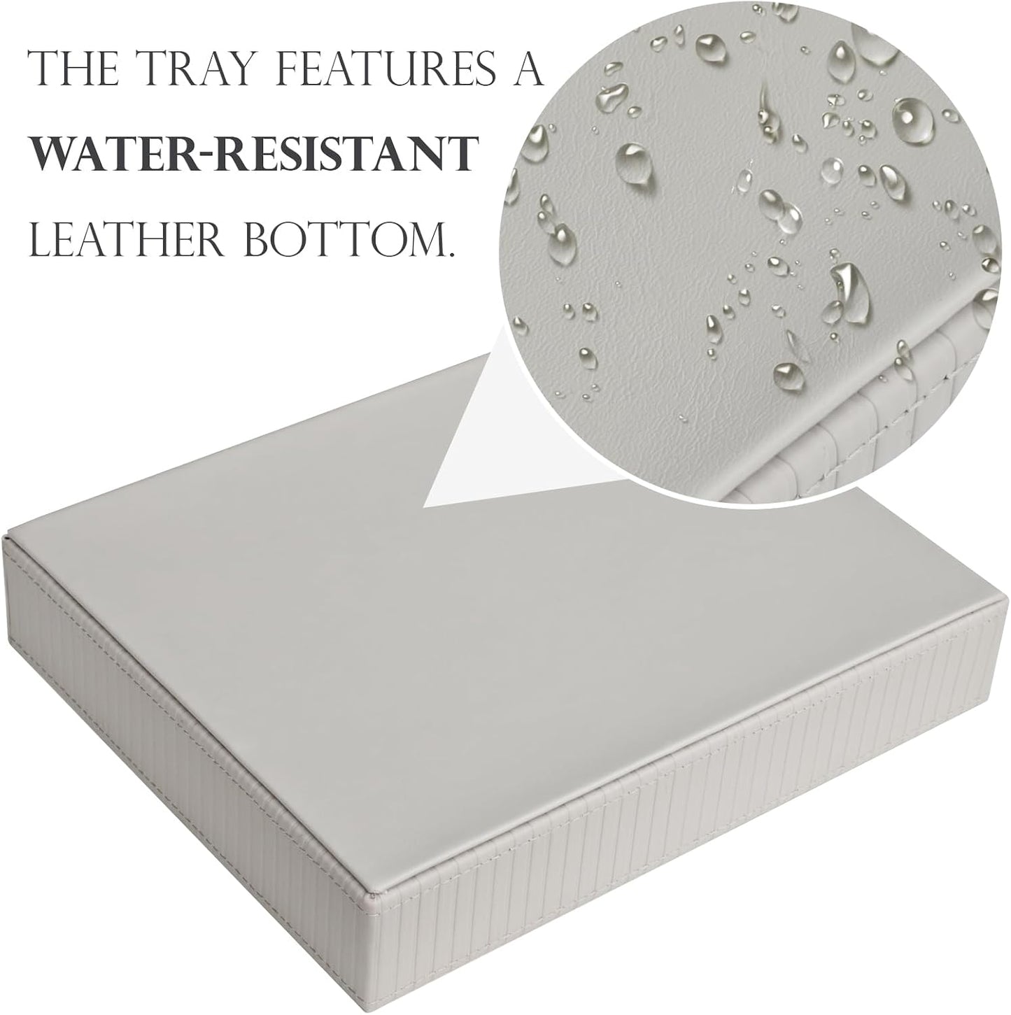 Faux Leather Vanity Tray, Elegant Desktop Storage Organizer, Decorative Catchall for Perfume, Bathroom Valet, Nightstand or Dresser, 10.2 x 8.4 x 1.8 inches (Grey Stripe)