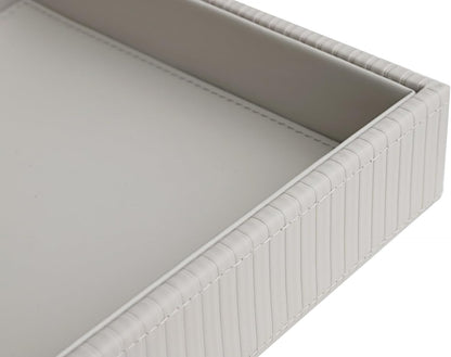 Faux Leather Vanity Tray, Elegant Desktop Storage Organizer, Decorative Catchall for Perfume, Bathroom Valet, Nightstand or Dresser, 10.2 x 8.4 x 1.8 inches (Grey Stripe)