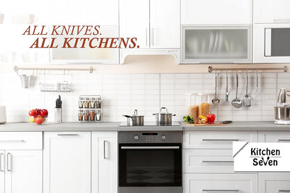 Universal Knife Block - Stainless Steel Kitchen Knife Holder Without Knives - Round Space -Saver Knife Storage Stand safely stores knives while keeping blades clean and sharp