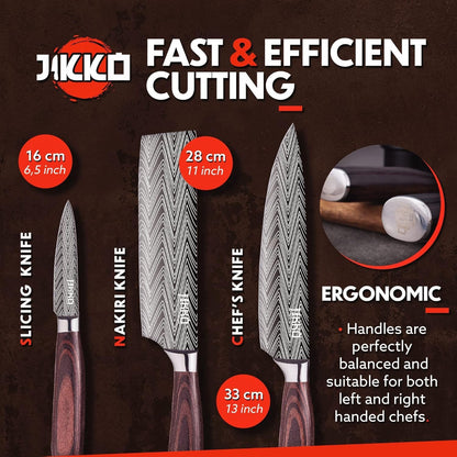 New Reinforced Carbon Steel Japanese Kitchen Knife Set – DiamondRazor Series – Ultra Sharp Japanese Knife Set & Chef Knife Set with Mahogany Wood Handles – Professional Chef's Knives