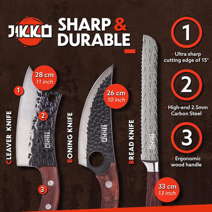 New Reinforced Carbon Steel Japanese Kitchen Knife Set – DiamondRazor Series – Ultra Sharp Japanese Knife Set & Chef Knife Set with Mahogany Wood Handles – Professional Chef's Knives