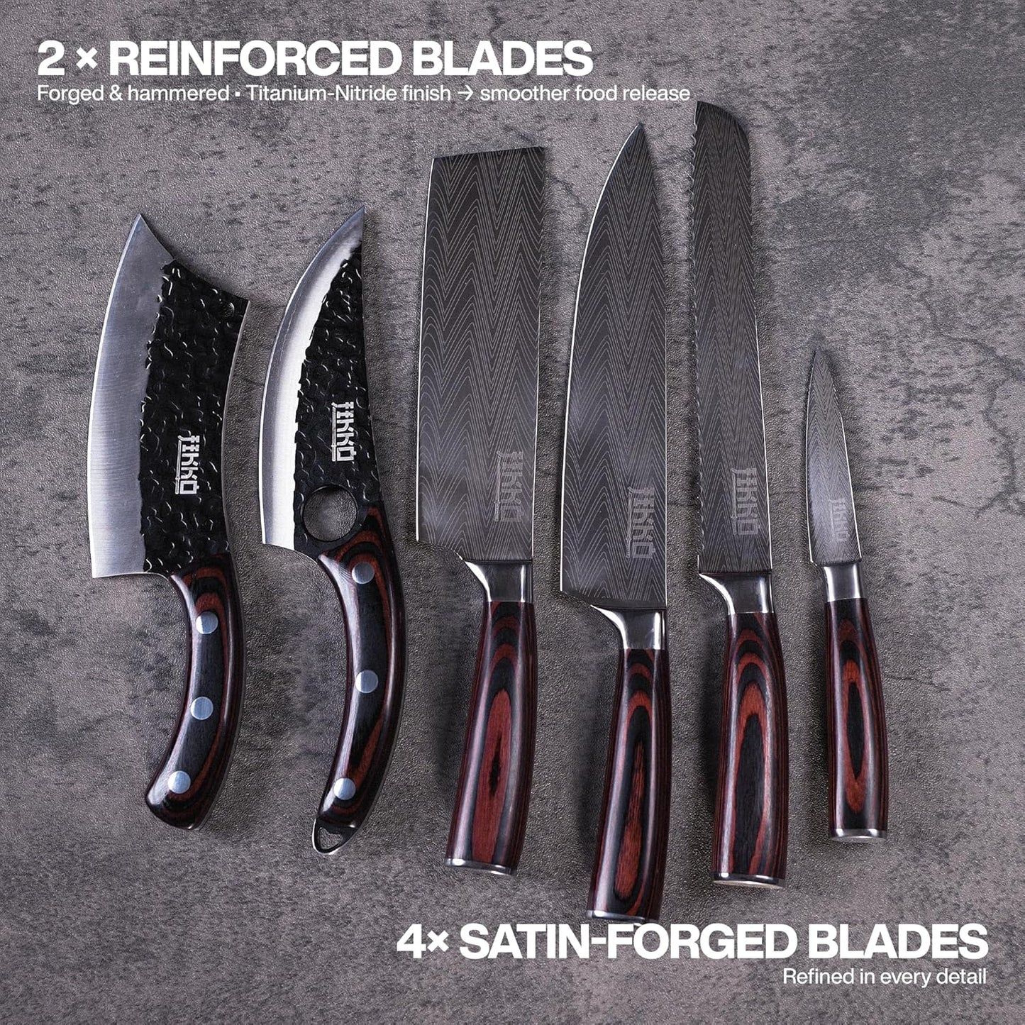 New Reinforced Carbon Steel Japanese Kitchen Knife Set – DiamondRazor Series – Ultra Sharp Japanese Knife Set & Chef Knife Set with Mahogany Wood Handles – Professional Chef's Knives