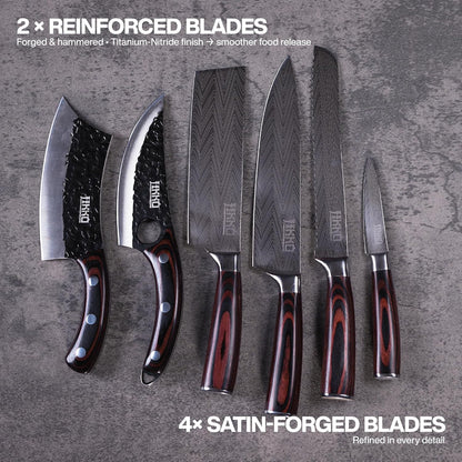 New Reinforced Carbon Steel Japanese Kitchen Knife Set – DiamondRazor Series – Ultra Sharp Japanese Knife Set & Chef Knife Set with Mahogany Wood Handles – Professional Chef's Knives