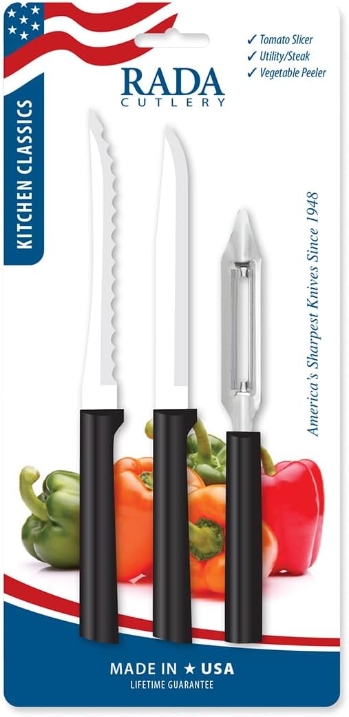 Cutlery Kitchen Classics ProPack (DG259), Black Handle | 3-Piece Knife set Stainless Steel Blades, Black Resin Handle