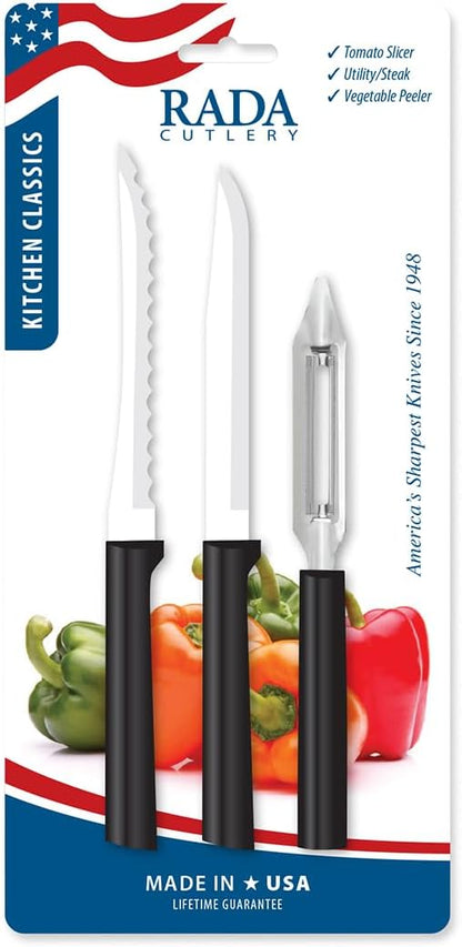 Cutlery Kitchen Classics ProPack (DG259), Black Handle | 3-Piece Knife set Stainless Steel Blades, Black Resin Handle