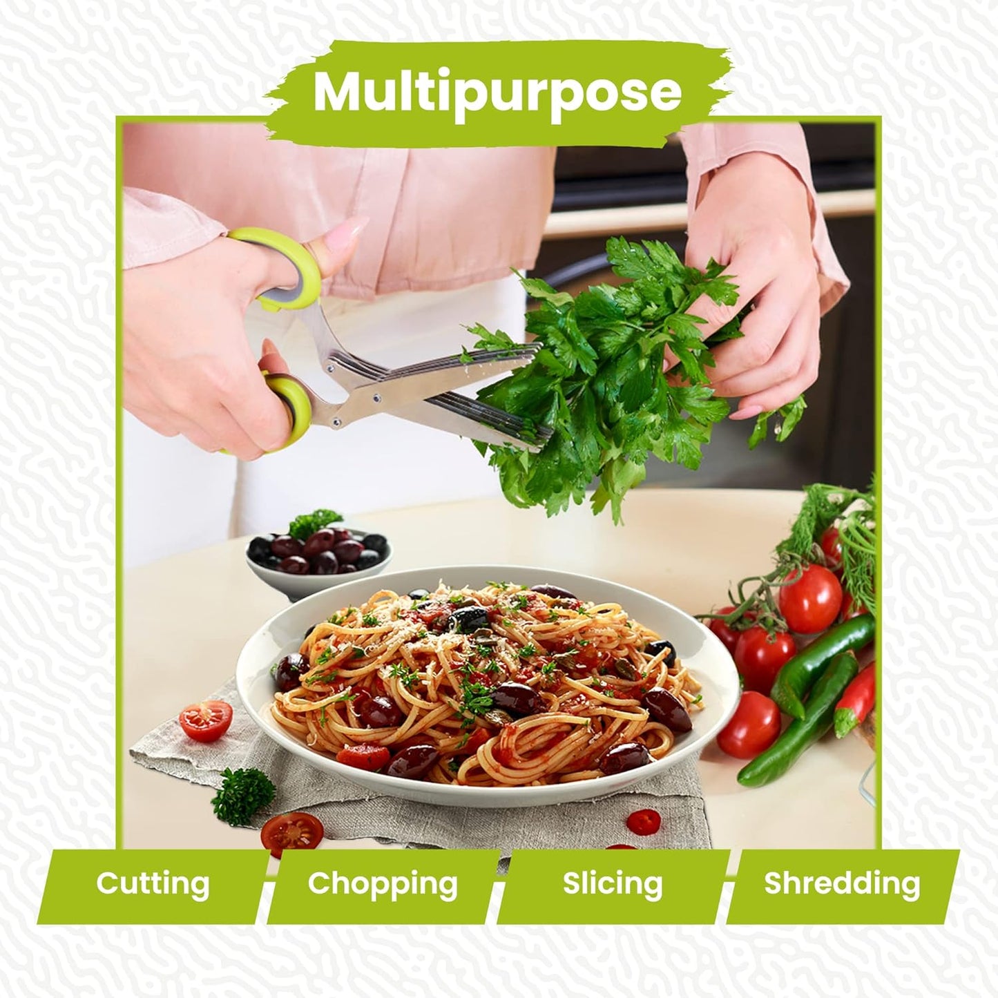 5-Blade Stainless Steel Herb Scissors with Cleaning Comb & Vegetable Peeler – Multi-Use Herb Cutter for Basil, Parsley, Cilantro & Kale