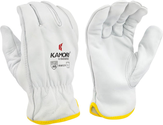 Unisex Cut Resistant A6 KAMORI® White Grain Goatskin Driver, White, Size L