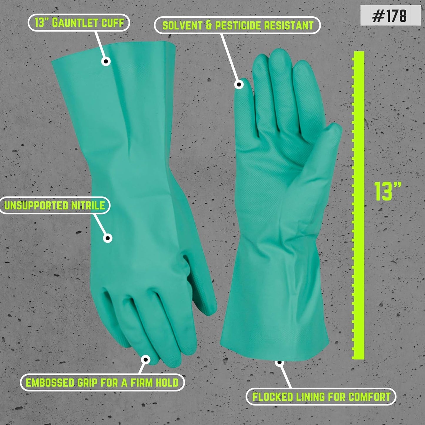 Chemical Resistant Nitrile Gloves, Solvent and Pesticide Resistant, Reusable, Medium (178M)
