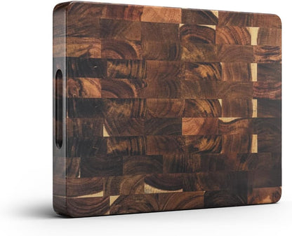 Extra-Large Acacia Wood Cutting Board with Built-In Handles – Checkered End-Grain Butcher Block, Reversible Chopping Board for Meat, Bread & Vegetables – Premium Heavy-Duty Chef Board