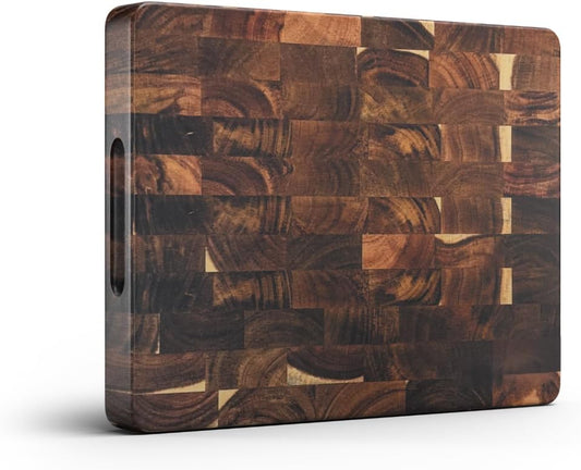 Extra-Large Acacia Wood Cutting Board with Built-In Handles – Checkered End-Grain Butcher Block, Reversible Chopping Board for Meat, Bread & Vegetables – Premium Heavy-Duty Chef Board