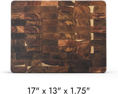 Extra-Large Acacia Wood Cutting Board with Built-In Handles – Checkered End-Grain Butcher Block, Reversible Chopping Board for Meat, Bread & Vegetables – Premium Heavy-Duty Chef Board