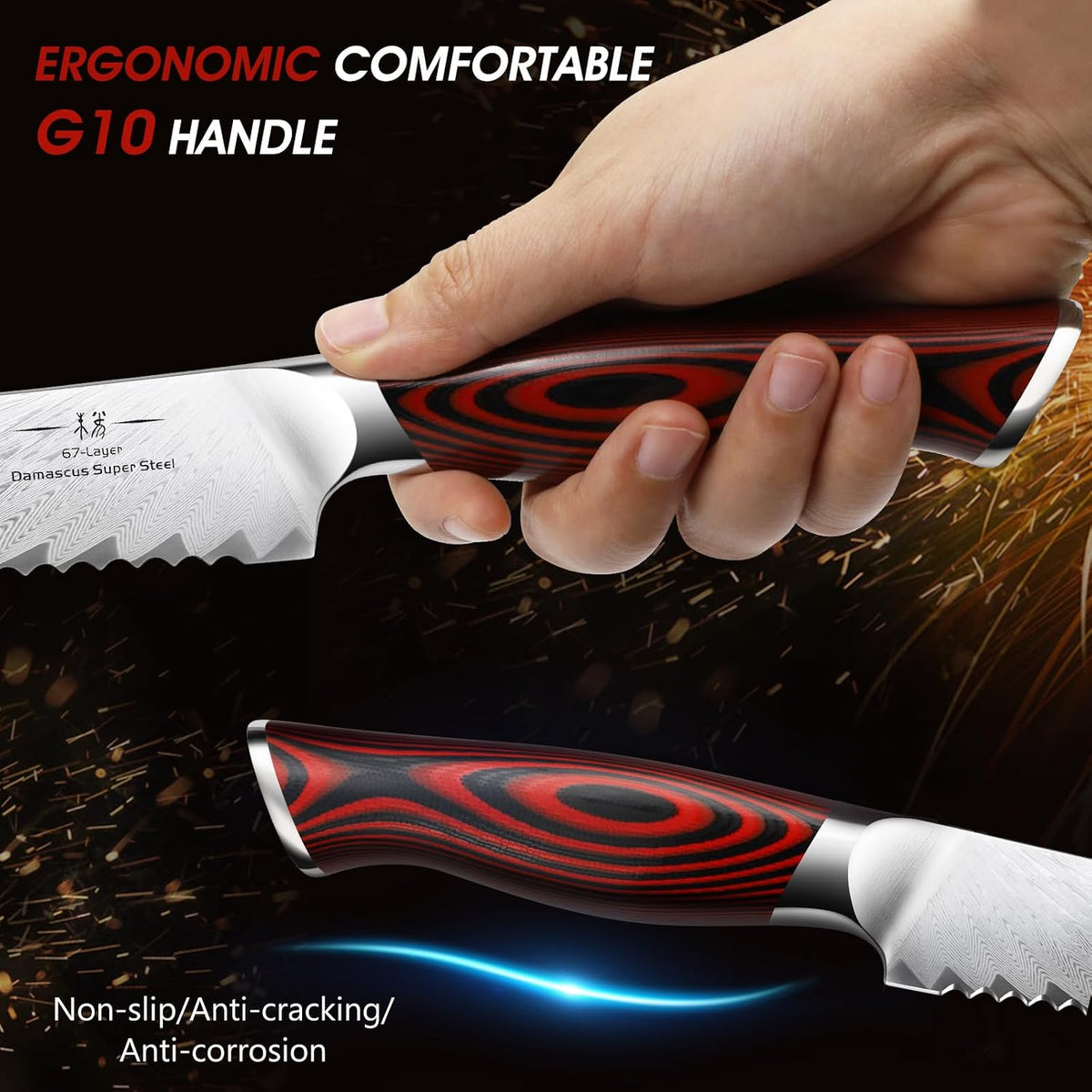 8" Damascus Bread Knife, Ultra Sharp Serrated Sourdough Knife | 67 Layers Damascus Steel, Ultra Sharp Bread Knife with Ergonomic G10 Handle, Professional Serrated Knife for Homemade Bread