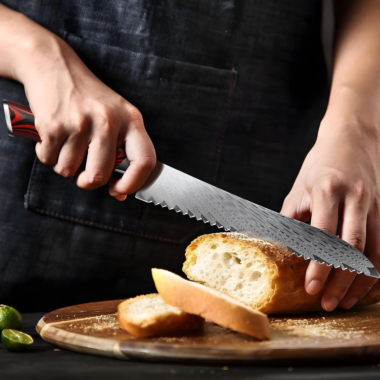 8" Damascus Bread Knife, Ultra Sharp Serrated Sourdough Knife | 67 Layers Damascus Steel, Ultra Sharp Bread Knife with Ergonomic G10 Handle, Professional Serrated Knife for Homemade Bread