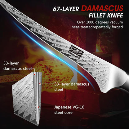 8" Damascus Bread Knife, Ultra Sharp Serrated Sourdough Knife | 67 Layers Damascus Steel, Ultra Sharp Bread Knife with Ergonomic G10 Handle, Professional Serrated Knife for Homemade Bread