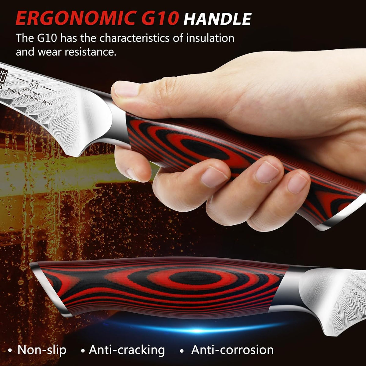 8" Damascus Bread Knife, Ultra Sharp Serrated Sourdough Knife | 67 Layers Damascus Steel, Ultra Sharp Bread Knife with Ergonomic G10 Handle, Professional Serrated Knife for Homemade Bread