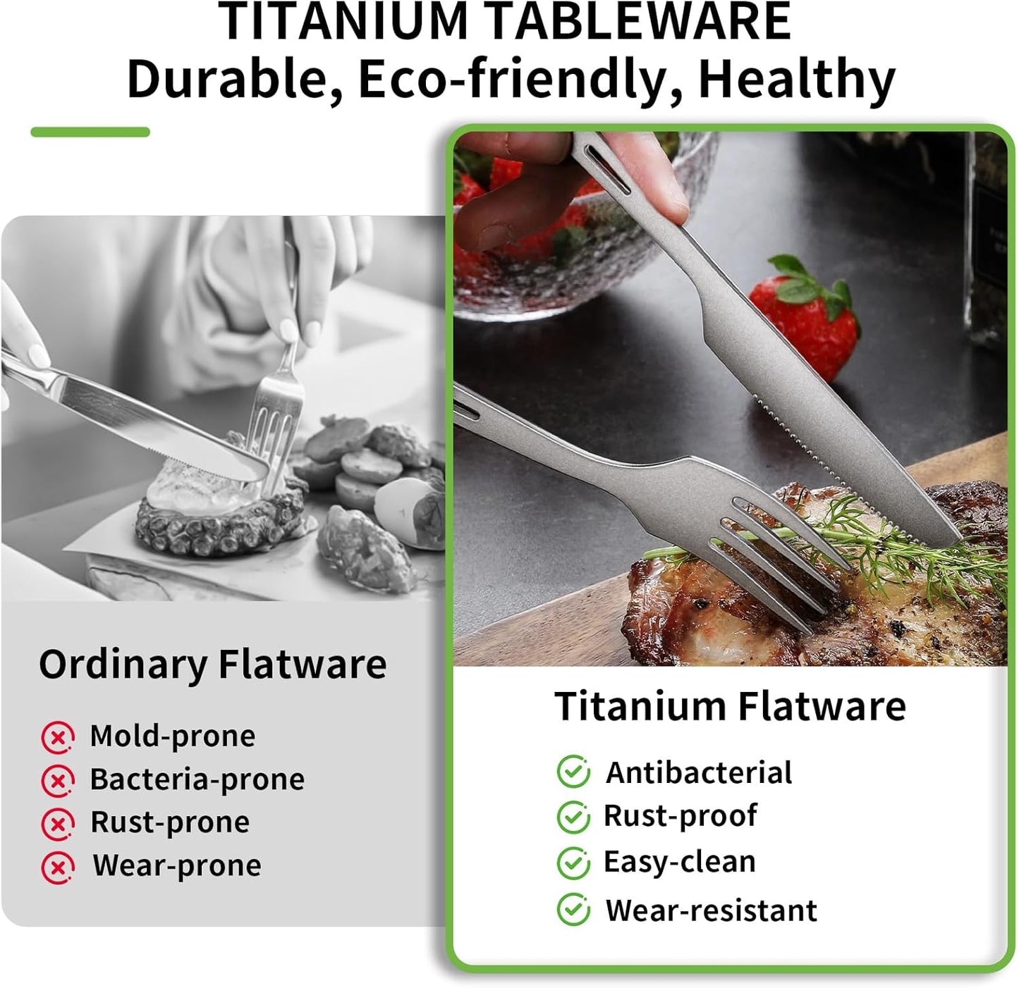 6Pcs Titanium Travel Cutlery Set Knife Fork Spoon Chopsticks with Case and Bag, Reusable and Portable Travel Utensils Ti Camping Flatware Set for Picnic, Hiking, Office, LunchBox, Backpacking