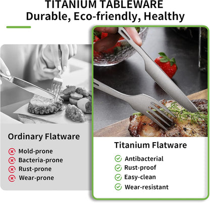 6Pcs Titanium Travel Cutlery Set Knife Fork Spoon Chopsticks with Case and Bag, Reusable and Portable Travel Utensils Ti Camping Flatware Set for Picnic, Hiking, Office, LunchBox, Backpacking