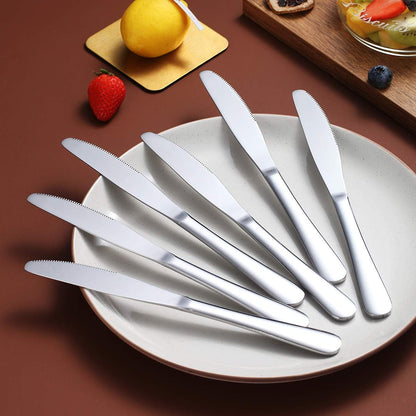 Dinner Knives Set Of 6, Stainless Steel Shiny Mirror Dinner Knife, Butter Knife Spreader Table Knives Sturdy And Dishwasher Safe