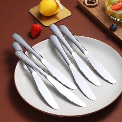 Dinner Knives Set Of 6, Stainless Steel Shiny Mirror Dinner Knife, Butter Knife Spreader Table Knives Sturdy And Dishwasher Safe