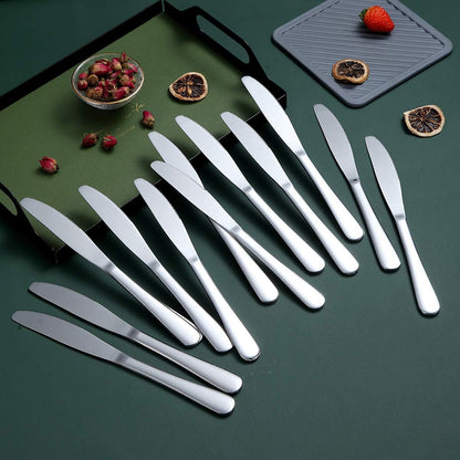 Dinner Knives Set Of 6, Stainless Steel Shiny Mirror Dinner Knife, Butter Knife Spreader Table Knives Sturdy And Dishwasher Safe