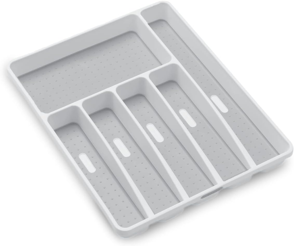 Classic Large Silverware Tray - White |CLASSIC COLLECTION | 6-Compartments| Kitchen Drawer Organizer | Soft-Grip Lining and Non-Slip Rubber Feet | BPA-Free