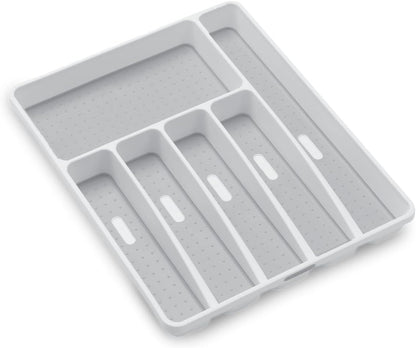 Classic Large Silverware Tray - White |CLASSIC COLLECTION | 6-Compartments| Kitchen Drawer Organizer | Soft-Grip Lining and Non-Slip Rubber Feet | BPA-Free