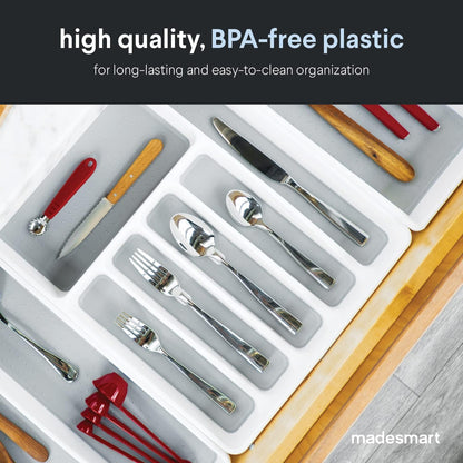 Classic Large Silverware Tray - White |CLASSIC COLLECTION | 6-Compartments| Kitchen Drawer Organizer | Soft-Grip Lining and Non-Slip Rubber Feet | BPA-Free