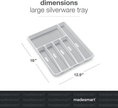 Classic Large Silverware Tray - White |CLASSIC COLLECTION | 6-Compartments| Kitchen Drawer Organizer | Soft-Grip Lining and Non-Slip Rubber Feet | BPA-Free
