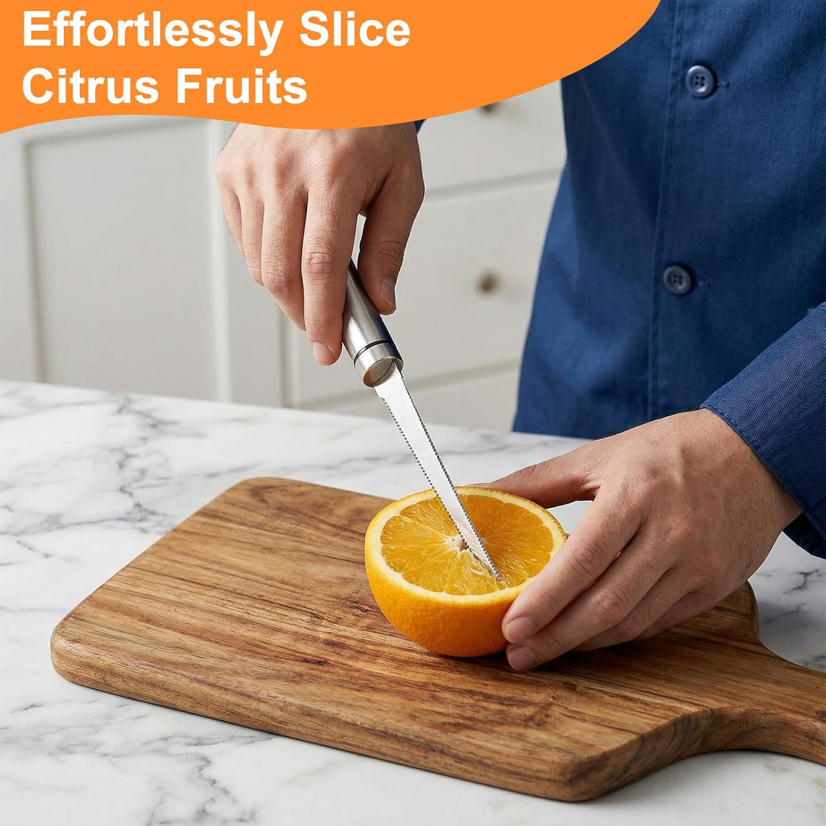 3Pcs Grapefruit Knife, Curved Serrated Blade Stainless Steel Grapefruit Utensil Knife Kitchen Tool Ergonomic Fruit Cutter with Non-stick Plating for Kiwi, Mango, Dessert, Citrus Easy to Hang