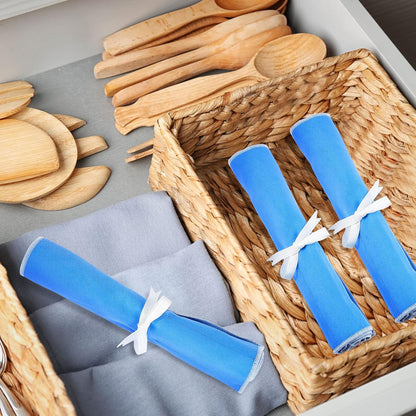 4 Pieces Silver Storage Bags Anti Tarnish Silver Protector Bags Blue Holder for Silverware Flatware Storage Organizer Cloth Place Setting Roll with White Ribbon for Kitchen Utensils