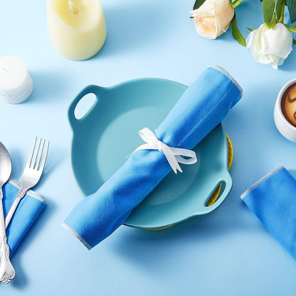 4 Pieces Silver Storage Bags Anti Tarnish Silver Protector Bags Blue Holder for Silverware Flatware Storage Organizer Cloth Place Setting Roll with White Ribbon for Kitchen Utensils