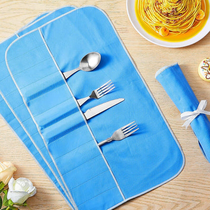4 Pieces Silver Storage Bags Anti Tarnish Silver Protector Bags Blue Holder for Silverware Flatware Storage Organizer Cloth Place Setting Roll with White Ribbon for Kitchen Utensils