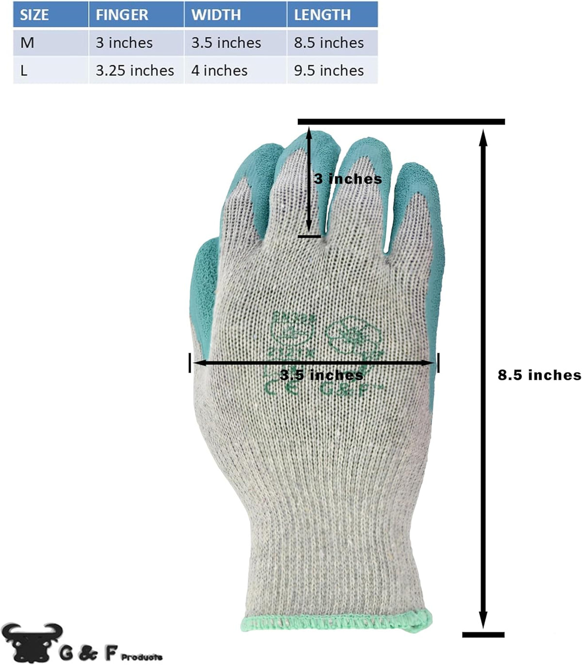 3100L-DZ-Parent 12 Pairs Large Rubber Latex Double Coated Work Gloves for Construction, gardening gloves, heavy duty Cotton Blend Blue