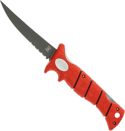 5 Inch Lucky Lew Folding Compact Fillet Knife with Non-Slip Grip Handle, Stainless Steel Blade, Lanyard Hole and Synthetic Carry Case for Gutting, Fishing and Hunting