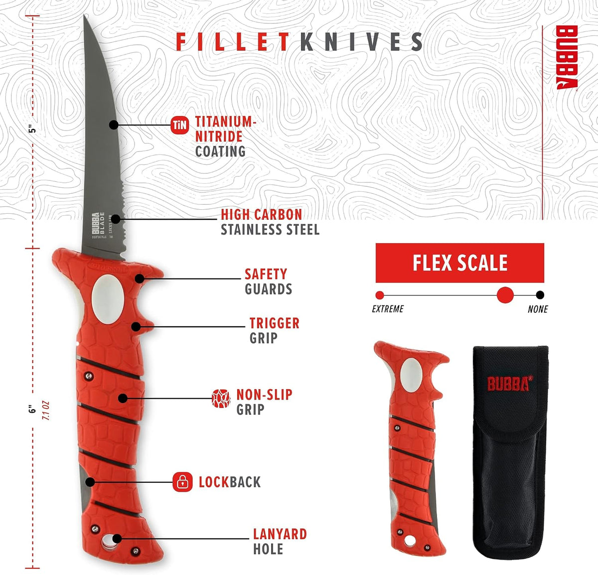 5 Inch Lucky Lew Folding Compact Fillet Knife with Non-Slip Grip Handle, Stainless Steel Blade, Lanyard Hole and Synthetic Carry Case for Gutting, Fishing and Hunting