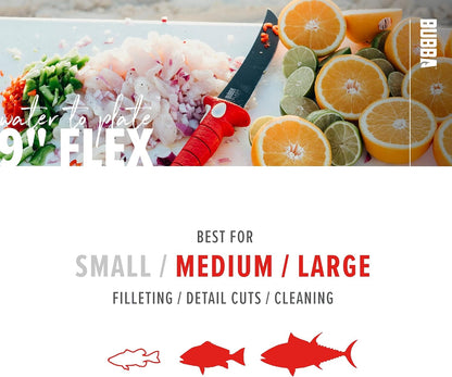 5 Inch Lucky Lew Folding Compact Fillet Knife with Non-Slip Grip Handle, Stainless Steel Blade, Lanyard Hole and Synthetic Carry Case for Gutting, Fishing and Hunting